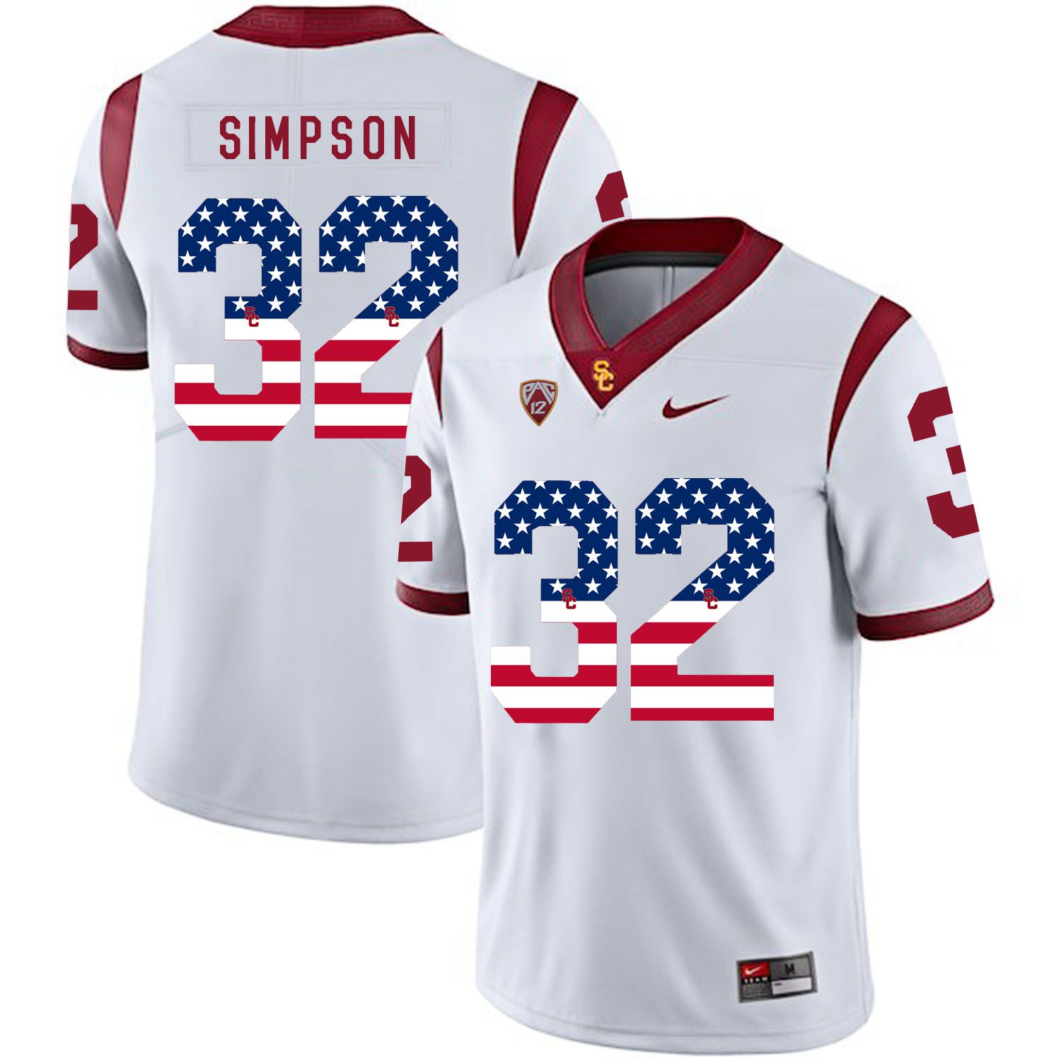 Men USC Trojans #32 Simpson White Flag Customized NCAA Jerseys